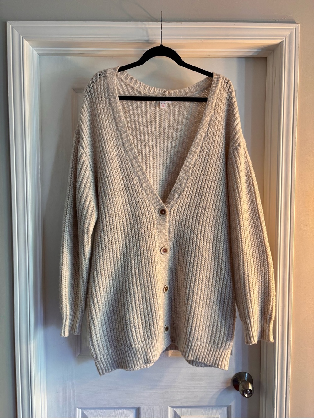 Joe Fresh Chunky Ribbed Button-Up Long Cardigan in Cream
